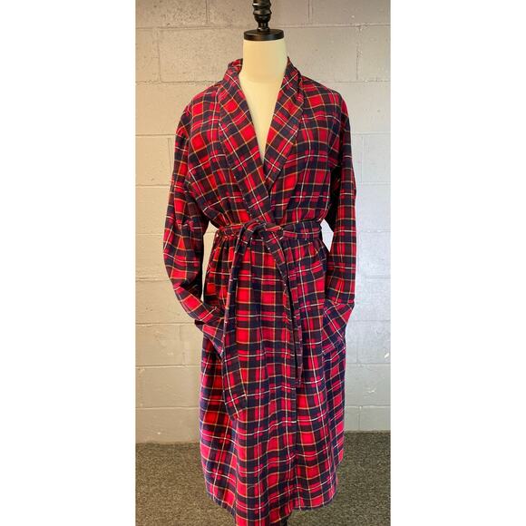 Vintage 1960s Plaid Cotton Flannel Robe XL Red Blue - Picture 5 of 11
